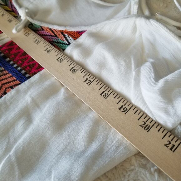 Women's Strappy Open Shoulder Flared Sleeve Embroidered Dress - Picture 6 of 7